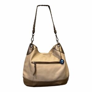 The Sak Cream & Taupe Leather Hobo Shoulder‎ Bag Braided Strap Boho